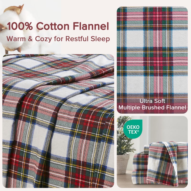 Comfort Spaces Cotton Flannel Sheets Twin Size, Ultra Soft Flannel Sheet Set with 12" Elastic Pocket , Plain Print Warm Flannel Bedding, Scottish Plaid Red 3 Piece - Image 4